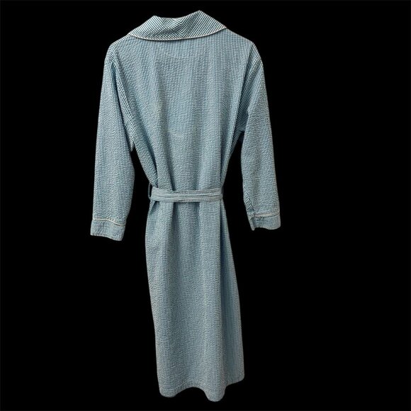 Vermont Country Store Womens Teal Seersucker Robe Size M Striped Loungewear Pool - Picture 2 of 13